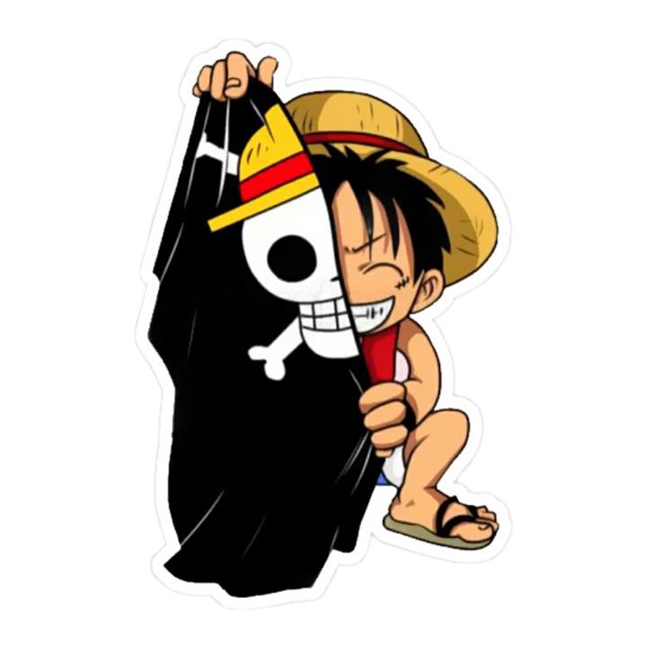 استیکر لپ تاپ پیکسل میکسل مدل انیمه one piece لوفی پرچم